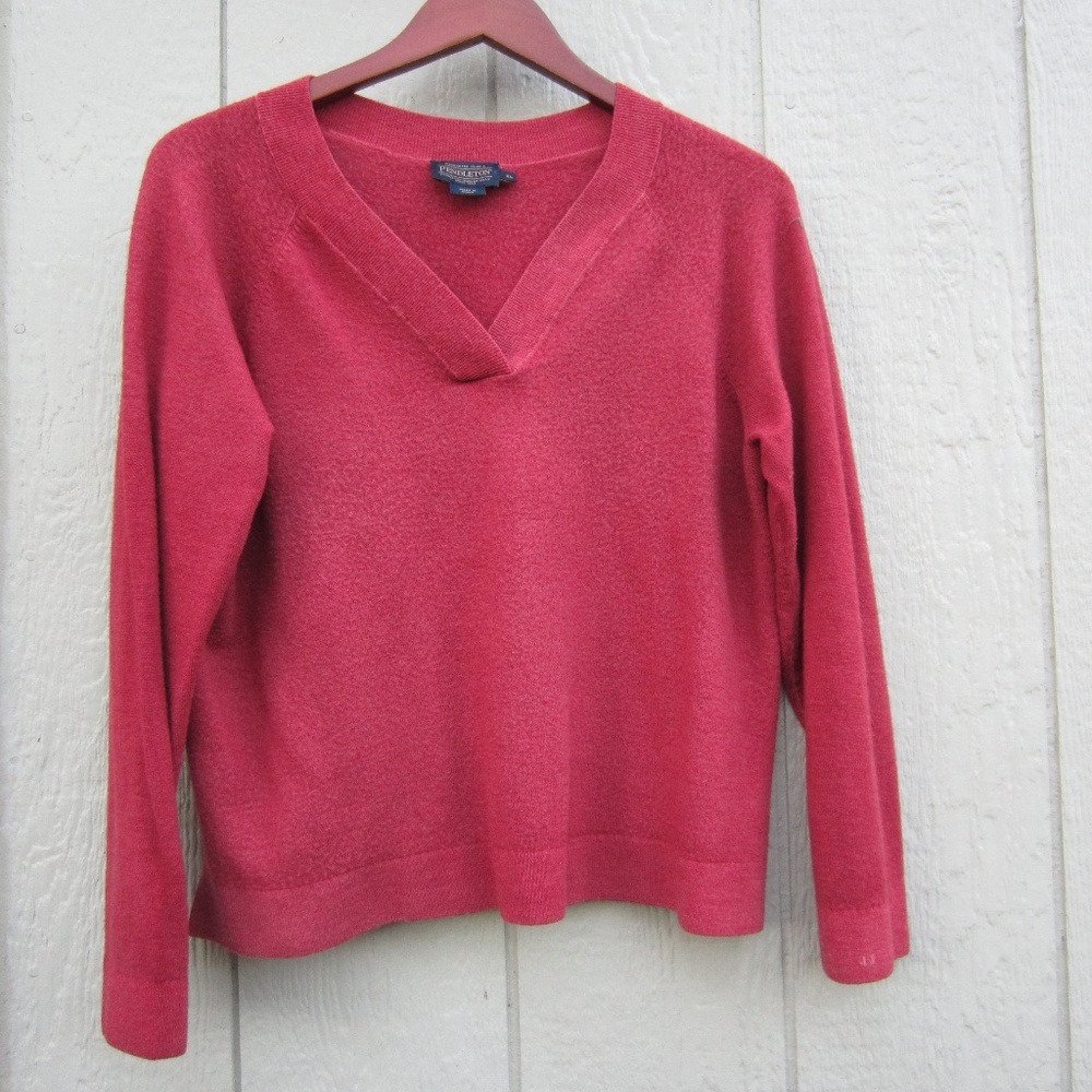 Pendleton Sweater Womens XL Red V-Neck Long Sleeve Soft Comfy warm Winter